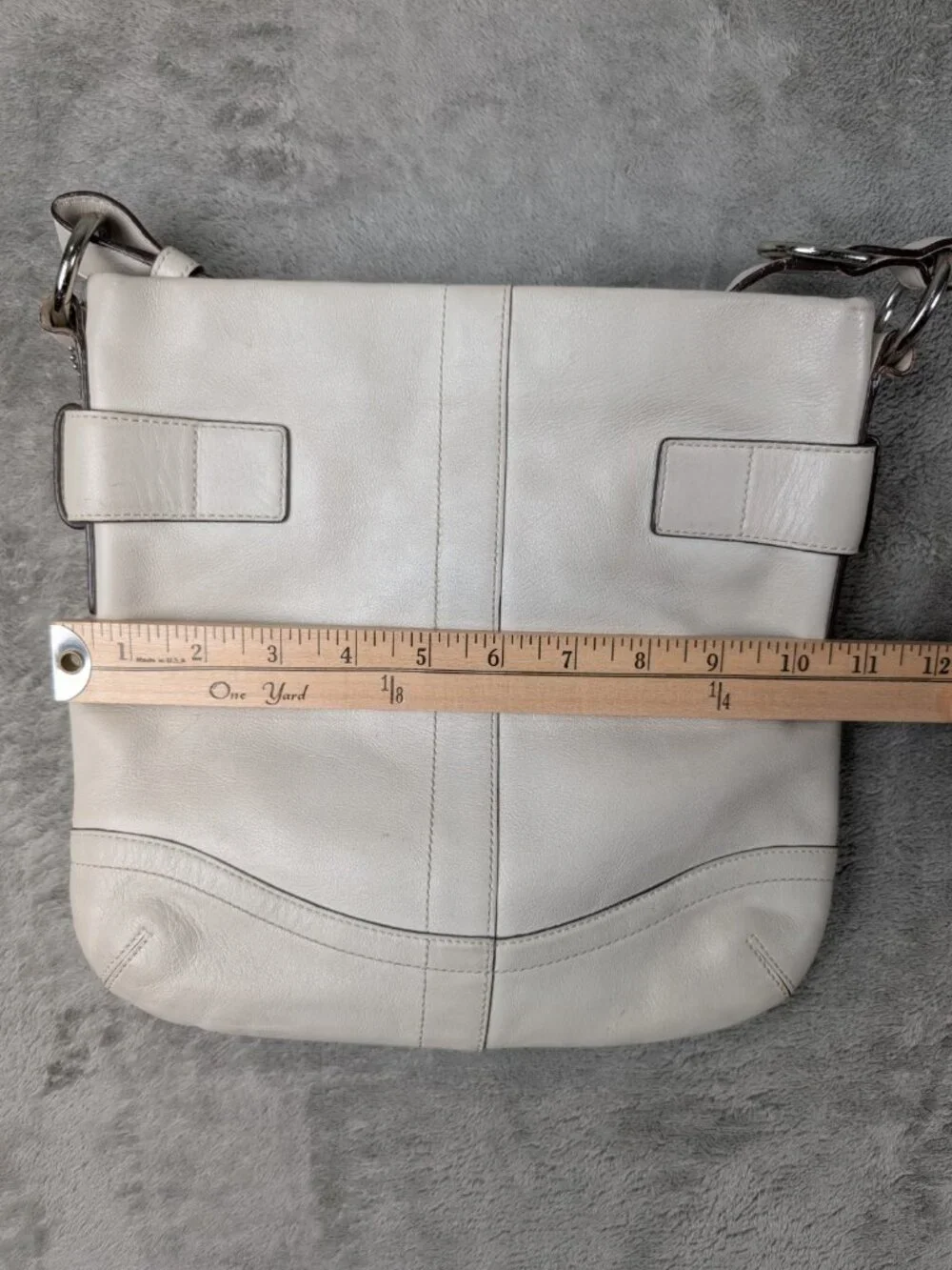 Coach Soho Slim (#1452) In White Leather, Silver Buckles Long Straps.